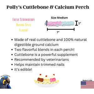 Polly's Pet Products Banana Split Cuttlebone & Calcium Bird Perch, Pink & White, Medium