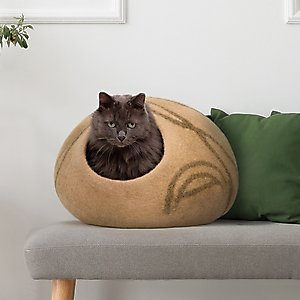 Meowfia Premium Felt Cat Cave Bed, Medium, Beige