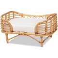 Baxton Studio Marcy Rattan w/Cushion Dog & Cat Bed, Natural Brown & White