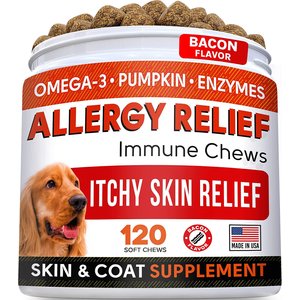 StrellaLab Anti Itch Allergy Relief Omega Bacon Flavor Dog Chews, 120 count