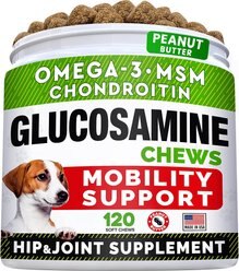 StrellaLab Omega 3 Fish Oil Glucosamine Treats Dog Joint Supplement Chews, 120 count