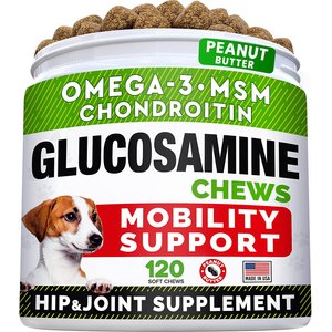 StrellaLab Omega 3 Fish Oil Glucosamine Treats Dog Joint Supplement Chews, 120 count