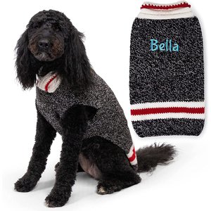 GoTags Wool Personalized Dog Sweater, Dark Grey, Large