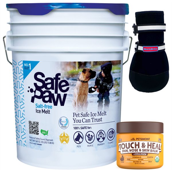 Winter Paw Protection Starter Kit - Safe Paw Ice Melt, Petsmont Paw Balm, Bark Brite Dog Boots, XX-Large slide 1 of 9
