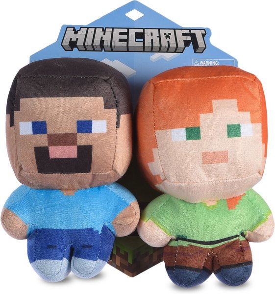 Fetch for Pets Minecraft Steve & Alex Figure Plush Squeaky Dog Toy, Small, 2 count slide 1 of 5