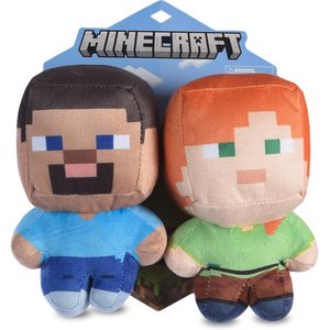 Fetch For Pets Minecraft Steve & Alex Figure Plush Squeaky Dog Toy, Small, 2 count