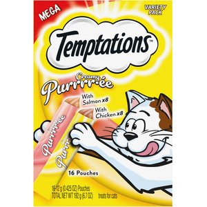 Temptations Creamy Puree Salmon & Chicken Variety Pack Lickable Cat Treats, 0.425-oz tube, pack of 32