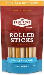 True Acre Foods Rawhide-Free Rolled Sticks Chicken Flavor Dog Treats, 10 count