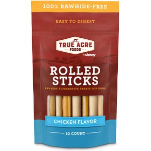 True Acre Foods Rawhide-Free Rolled Sticks Chicken Flavor Dog Treats, 10 count