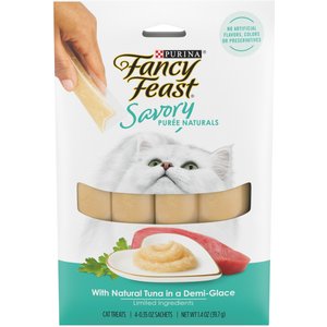 Fancy Feast Savory Puree Naturals Tuna Flavored in a Demi-Glace Squeezable Adult Cat Treats, 0.35-oz tube, case of 32