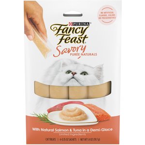 Fancy Feast Savory Puree Naturals Salmon & Tuna Flavored in a Demi-Glace Squeezable Adult Cat Treats, 0.35-oz tube, case of 32