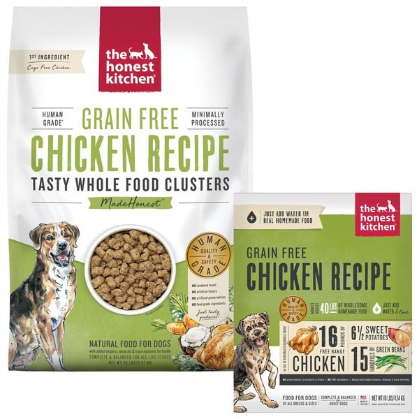 The Honest Kitchen Chicken Recipe Dehydrated Food + Chicken Whole Food Clusters Dry Dog Food slide 1 of 9