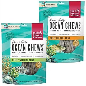 The Honest Kitchen Beams Ocean Chews Wolfish Skins + Cod Fish Skins Dehydrated Dog Treats