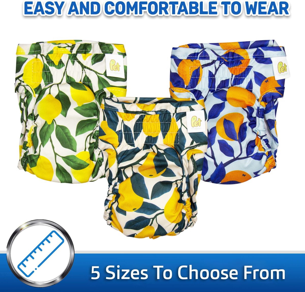 PET MAGASIN Reusable Washable Dog Diapers, 3 count, Botanical Fruit, X