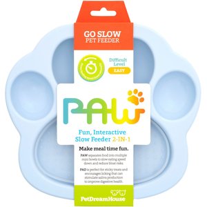 Pet Dream House PAW Mini 2-in-1 Cat & Dog Slow Feeder & Lick Pad, Small, Baby Blue