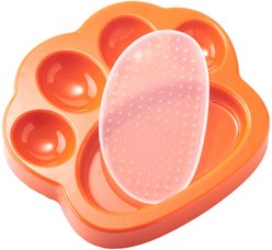 Pet Dream House PAW Mini 2-in-1 Cat & Dog Slow Feeder & Lick Pad, Small, Orange
