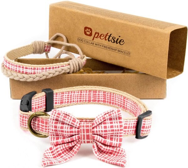 Pettsie Cotton Bow Tie Standard Dog Collar, Pink, Small slide 1 of 8