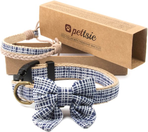 Pettsie Cotton Bow Tie Standard Dog Collar, Blue, Small slide 1 of 6