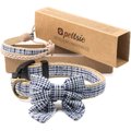Pettsie Cotton Bow Tie Standard Dog Collar, Blue, Small