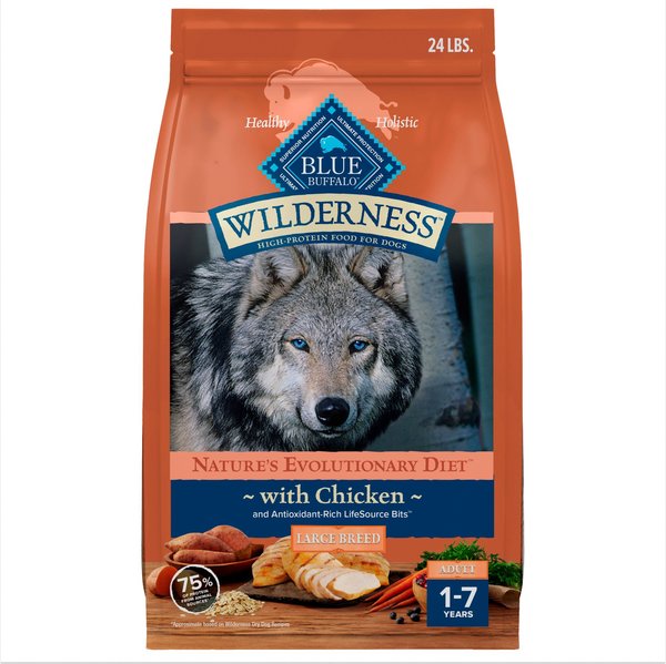 Blue Buffalo Wilderness Large Breed Adult High Protein Natural Chicken & Wholesome Grains Dry Dog Food, 24-lb bag slide 1 of 10