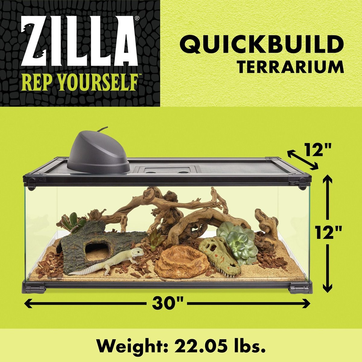 ZILLA QuickBuild Terrarium with Easy Clean Bedding Tray, Black, 30in
