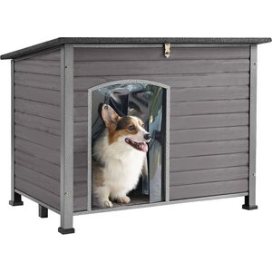 Aivituvin Wooden Heavy Duty Dog House, Grey, Large