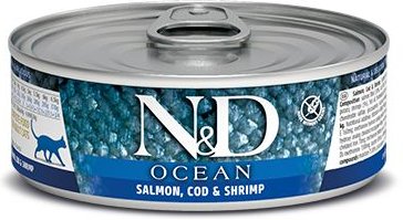 Farmina N&D Ocean Salmon, Codfish & Shrimp Grain-Free Wet Cat Food, 2.46-oz can, case of 24 slide 1 of 1