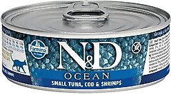 Farmina N&D Ocean Tuna, Cod & Shrimp Grain-Free Wet Cat Food, 2.46-oz can, case of 24