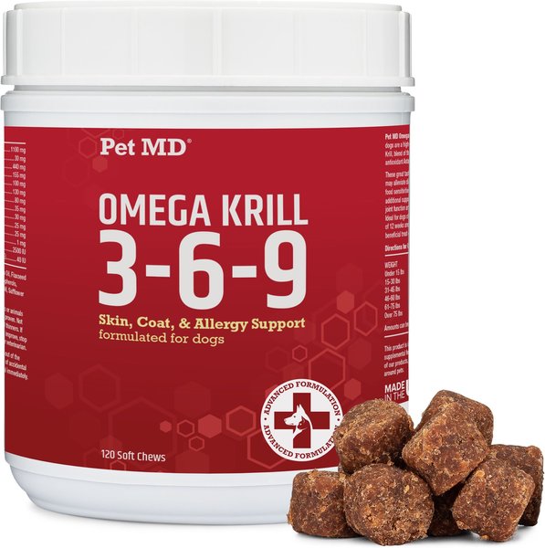 PET MD Omega 3 6 9 Select Soft Chews with Krill Dog Supplement