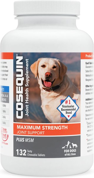 Nutramax Cosequin Maximum Strength Plus MSM Chewable Tablets Joint Supplement for Dogs, 132 count slide 1 of 9