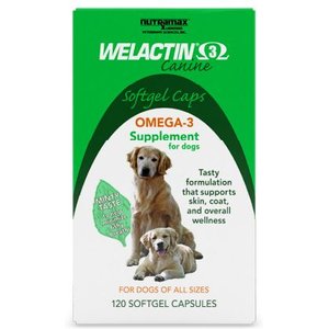Nutramax Welactin Omega-3 Fish Oil Skin Liquid Softgels Skin & Coat Supplement for Dogs, 120 count