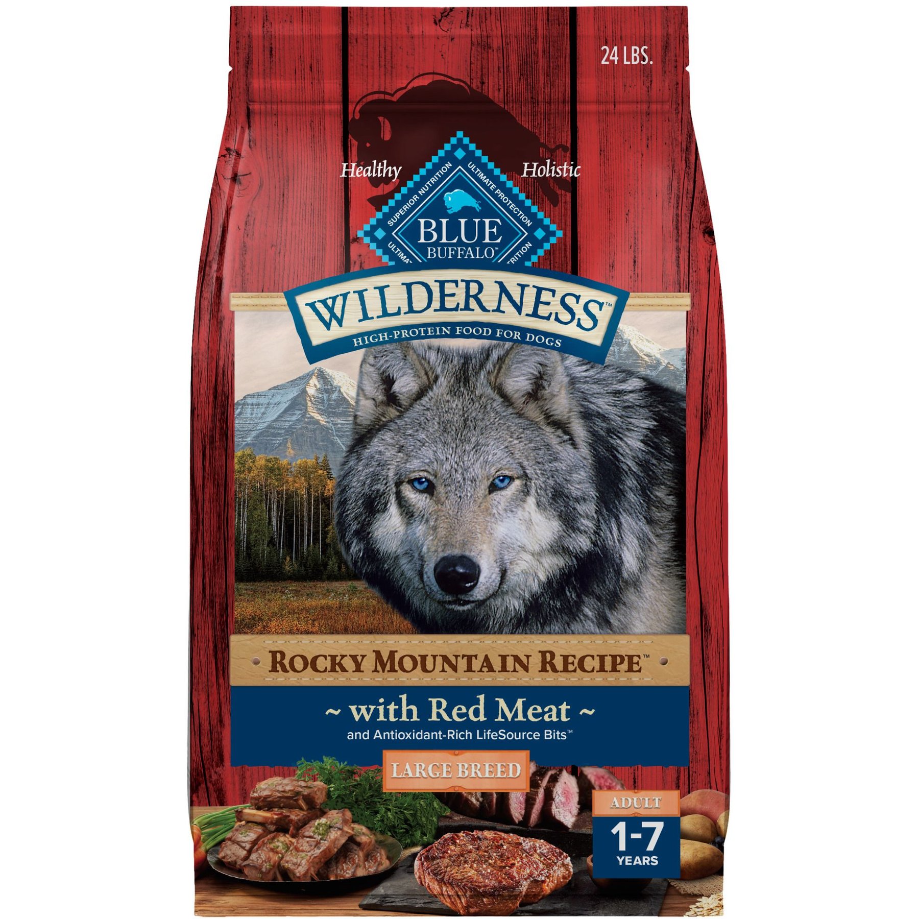 BLUE BUFFALO Wilderness Red Meat Grains Rocky Mountain Recipe High Protein Large Breed Adult Dry Dog Food 28 lb bag Chewy