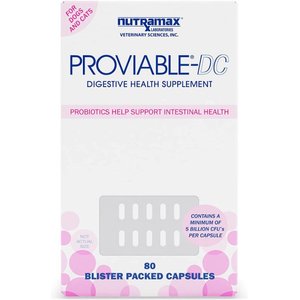 Nutramax Proviable Probiotics & Prebiotics Capsules Digestive Supplement for Cats & Dogs, 80 count