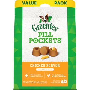Greenies Pill Pockets Canine Chicken Flavor Dog Treats, Capsule Size, 60 count