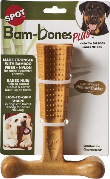 Ethical Pet Bambone Plus Peanut Butter Flavored Tough Chew Dog Toy, Tan