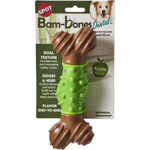 Ethical Pet Bambone Apple Flavored Bone Dog Toy, Brown/Green, 7-in