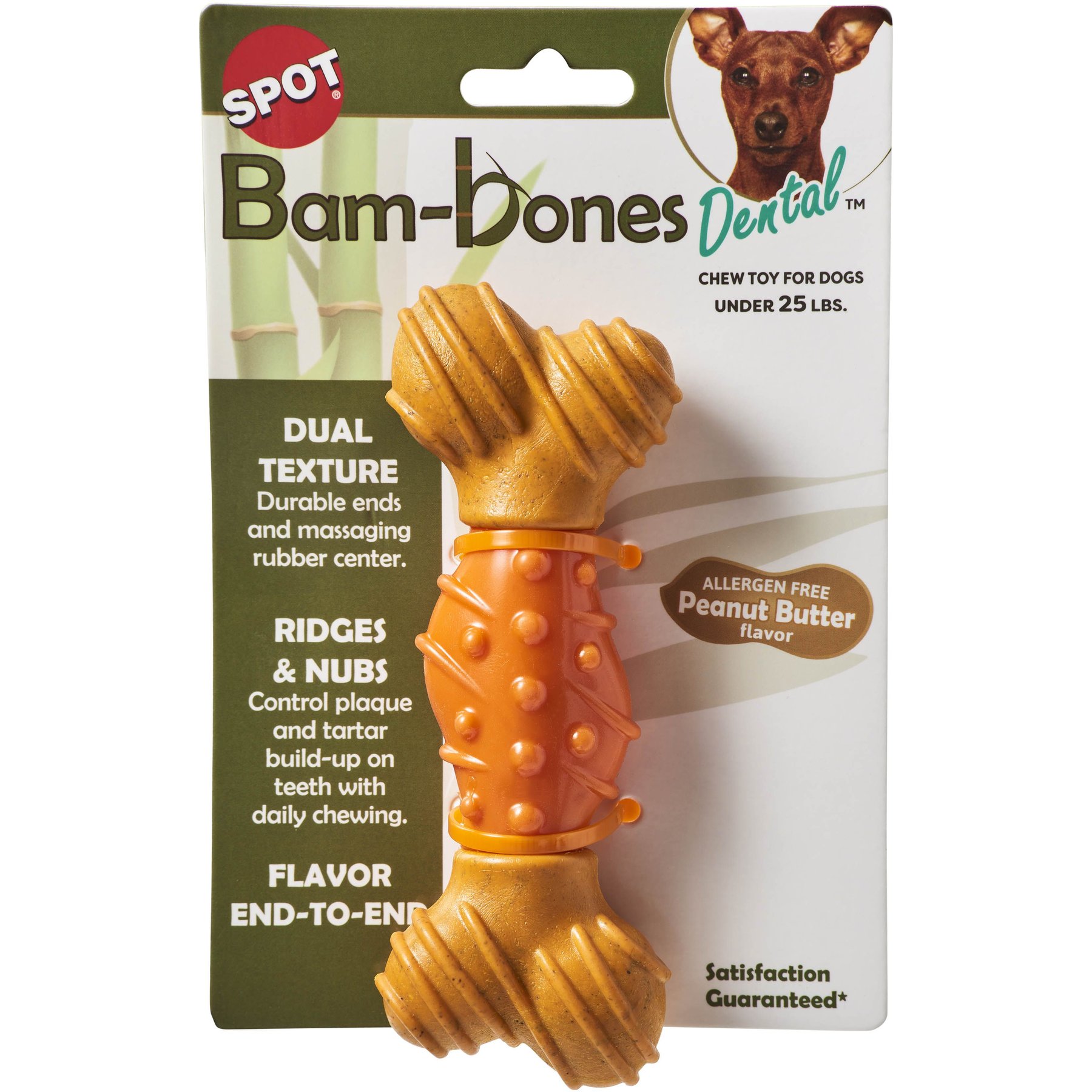 Ethical Pet Bambone Plus Peanut Butter Flavored Tough Chew Dog Toy, Tan