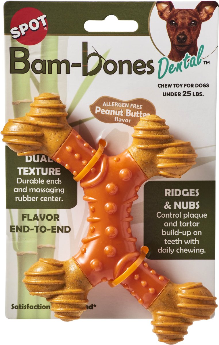 Ethical Pet Bambone X-Bone Peanut Butter Flavored Bone Dog Toy, Brown/Green