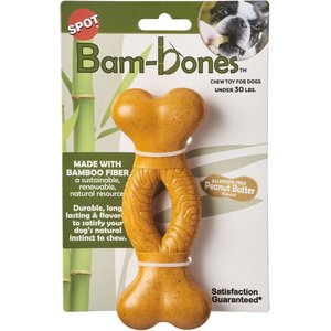 Ethical Pet Bambone Curved Bone Peanut Butter Flavored Dog Chew Toy, Tan