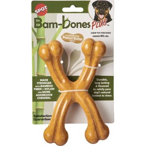 Ethical Pet Bambone+ Double Wishbone Peanut Butter Flavored Dog Chew Toy, Tan