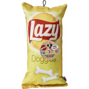 Ethical Pet Fun Food Lazy Doggie Chips Plush Squeaky Dog Toy, Assorted, 14-in