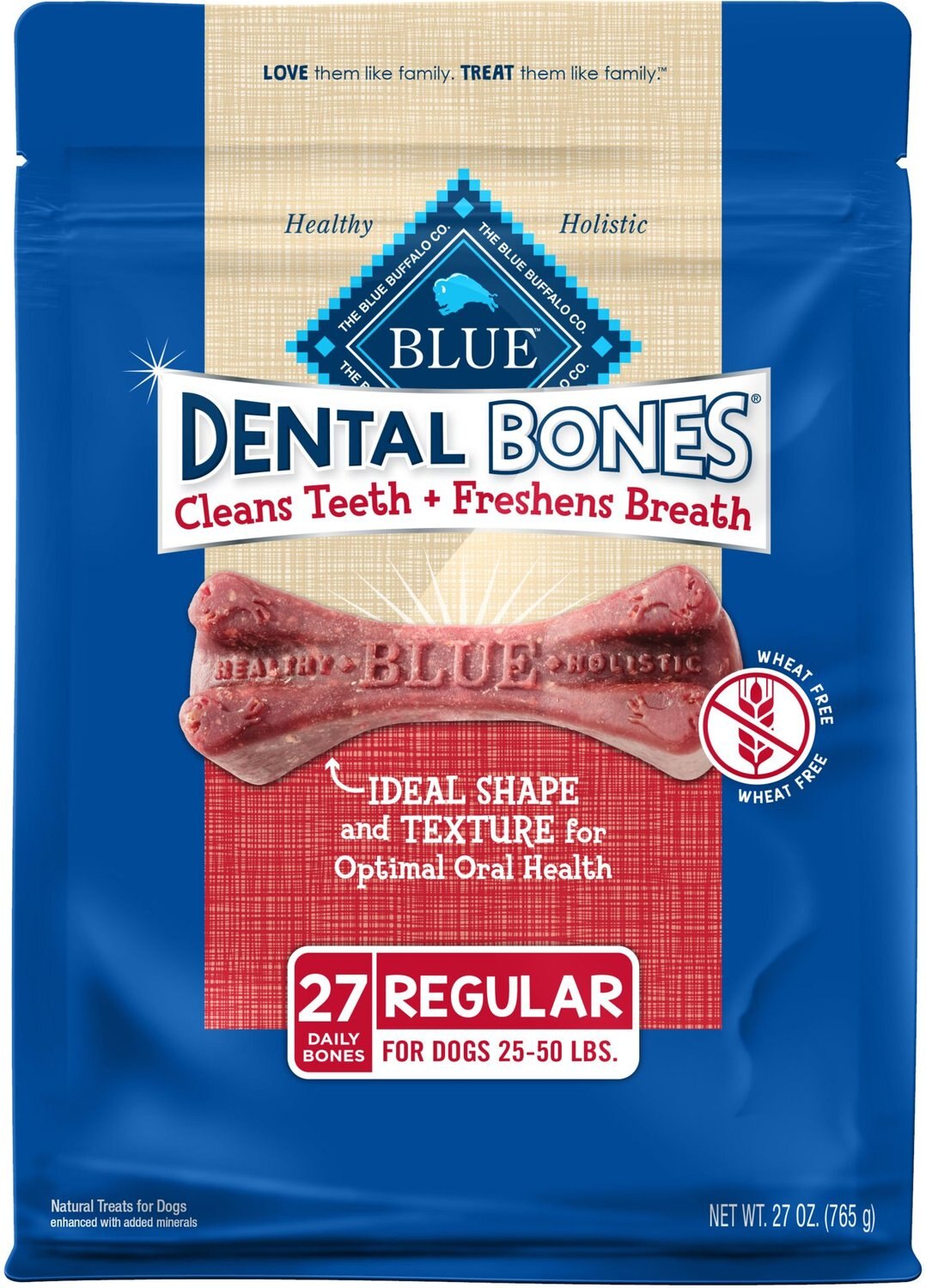 Blue Buffalo Dental Bones Natural Adult Dental Chew Dog Treat  Large 36-oz bag 