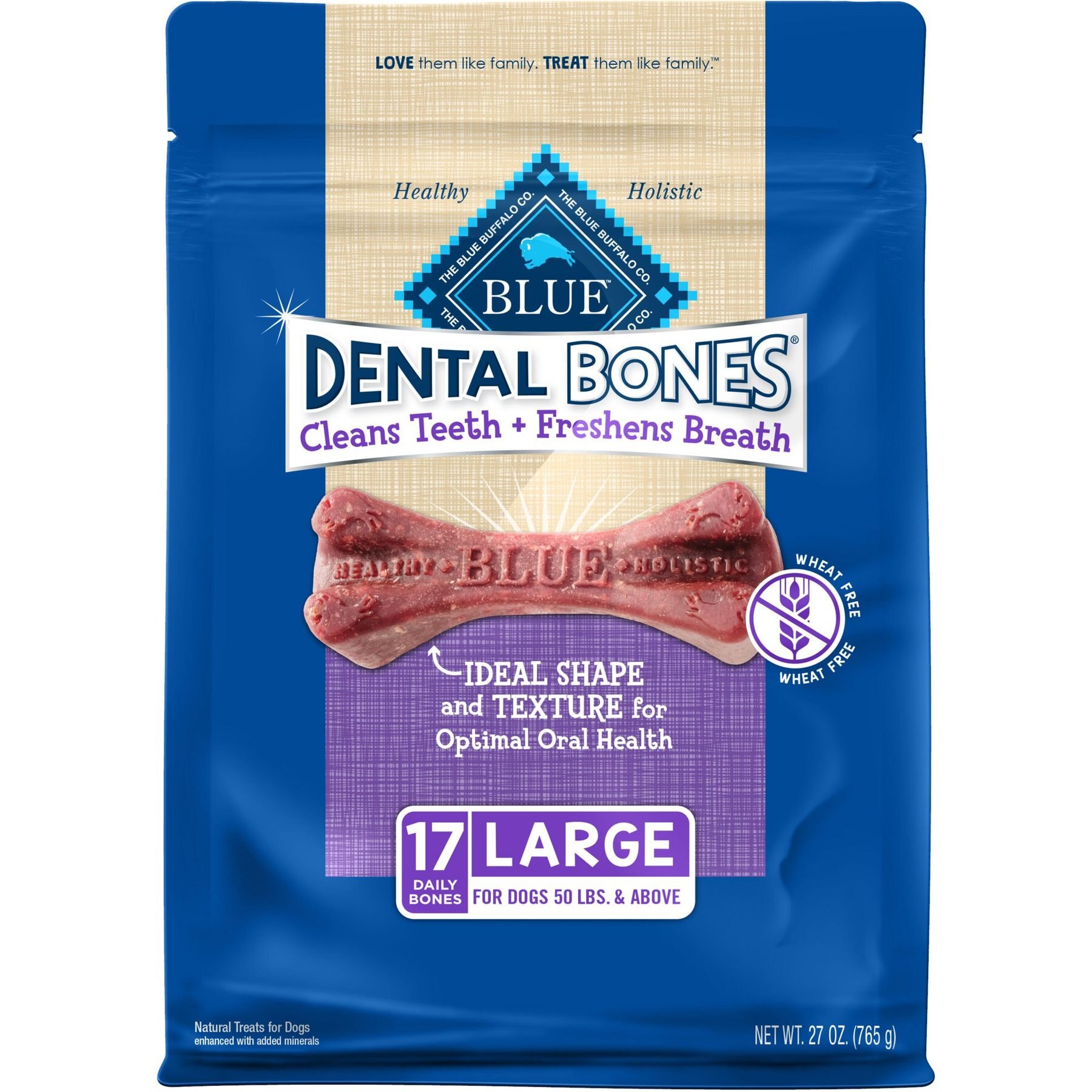 BLUE BUFFALO Dental Bones All Natural RawhideFree Large Dental Dog