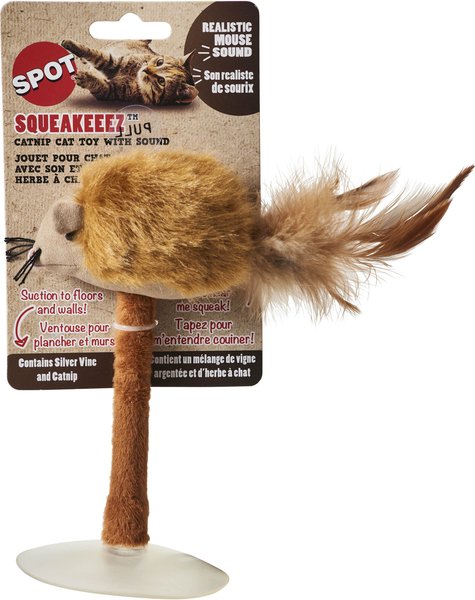 Ethical Pet Squeakeeez Mouse On Suction Cup Plush Cat Toy with Catnip, Assorted