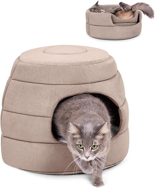 BirdRock Home Cozy 2 in 1 Plush Cat & Dog Bed, Tan, 15-in slide 1 of 4