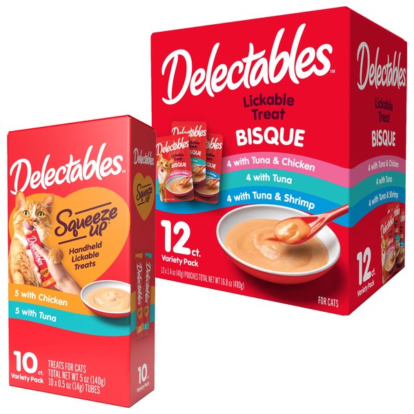 Hartz Delectables Squeeze Up Variety Pack + Bisque Variety Pack Lickable Cat Treats slide 1 of 9