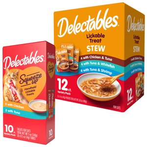 Hartz Delectables Squeeze Up Variety Pack + Delectables Stew Variety Pack Lickable Cat Treats