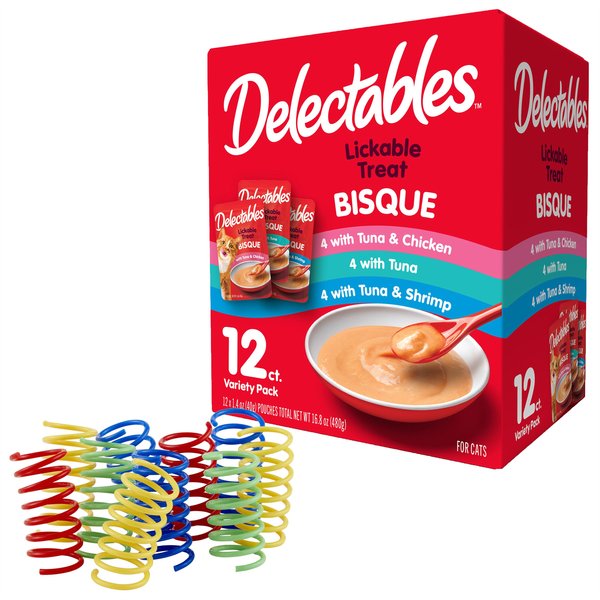 Hartz Delectables Bisque Variety Pack Lickable Treats + Frisco Colorful Springs Cat Toy, 10 count slide 1 of 9