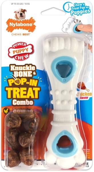 Nylabone Puppy Power Chew Knuckle Bone & Pop-In Puppy Treat Toy Combo