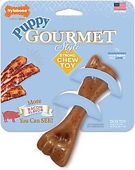 Nylabone Puppy Gourmet Style Strong Chew Femur Bacon Flavored Dog Toy, Brown, Small